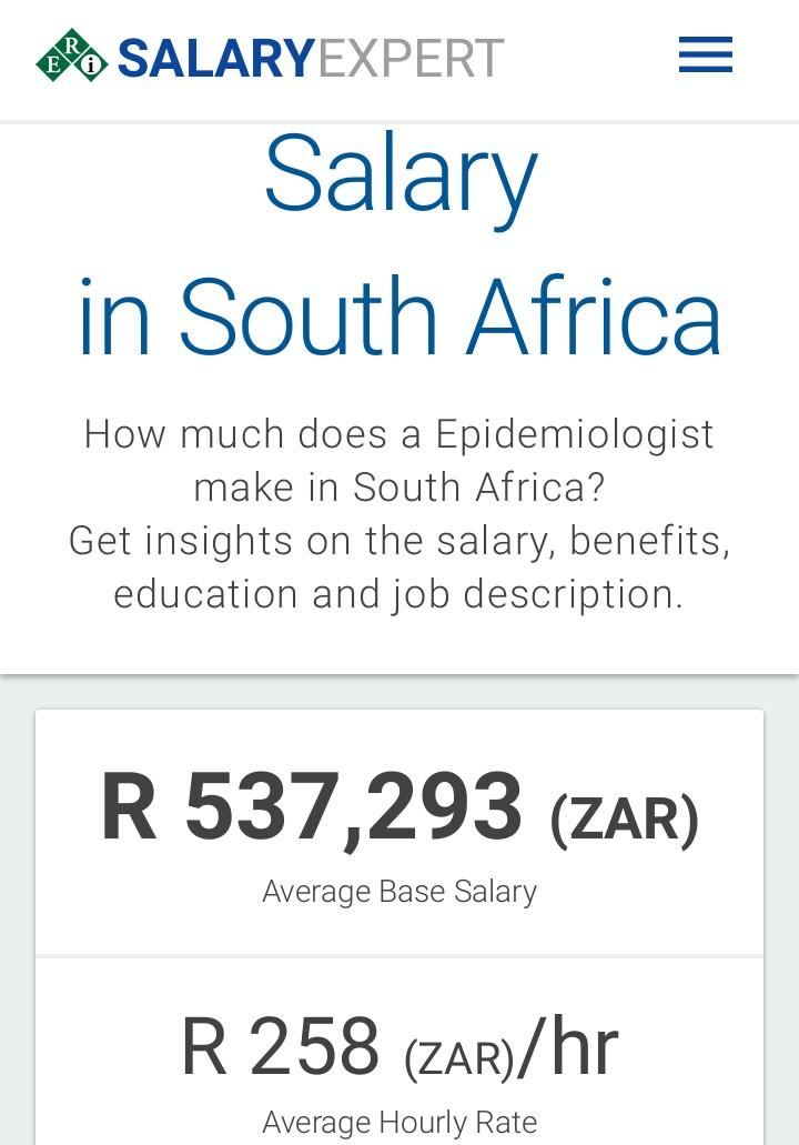  Epidemiologist salary in South Africa