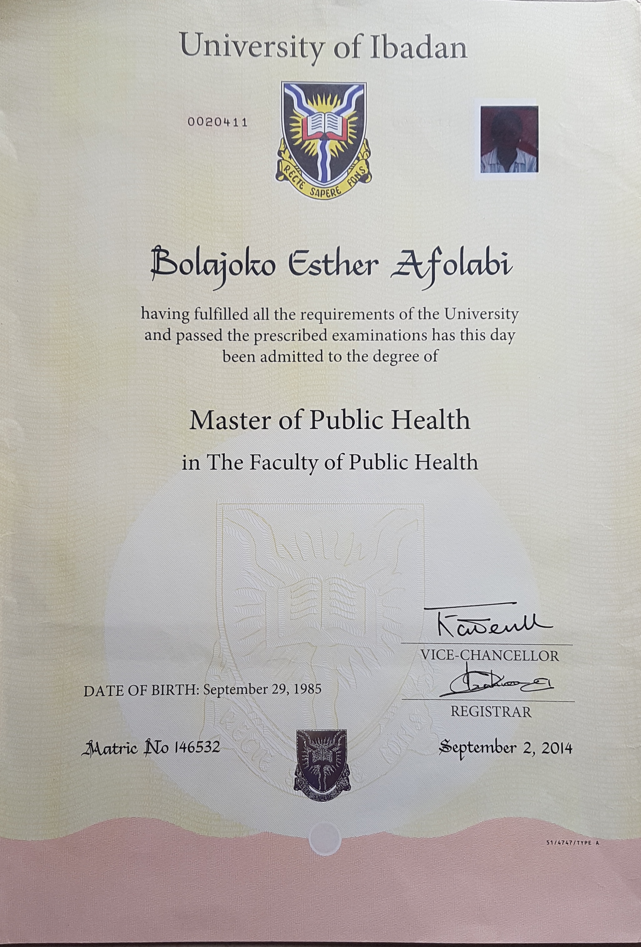 MPH certificate