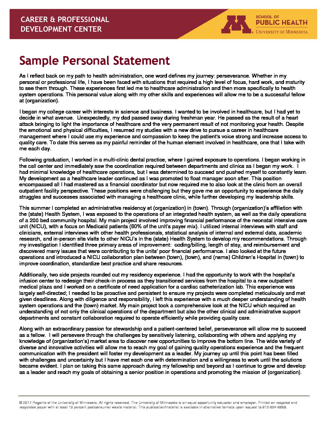 personal statement masters example